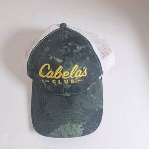 Cabelas Club Green Camo Hat With White Mesh Back & Adjustable Snap Closure